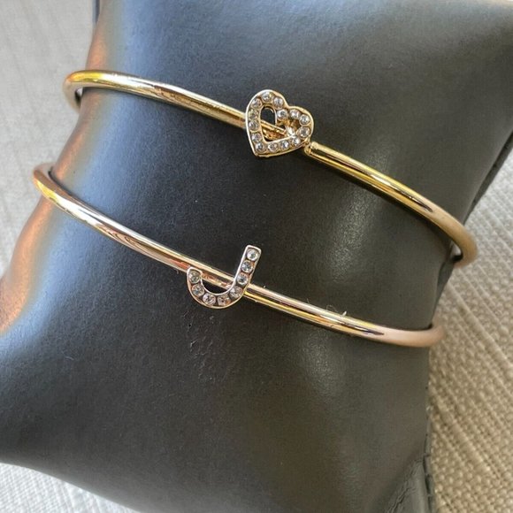 Bracelet Letter J and Heart Gold Tone Rose Gold Tone Fashion Jewelry set of 2 - Picture 4 of 11